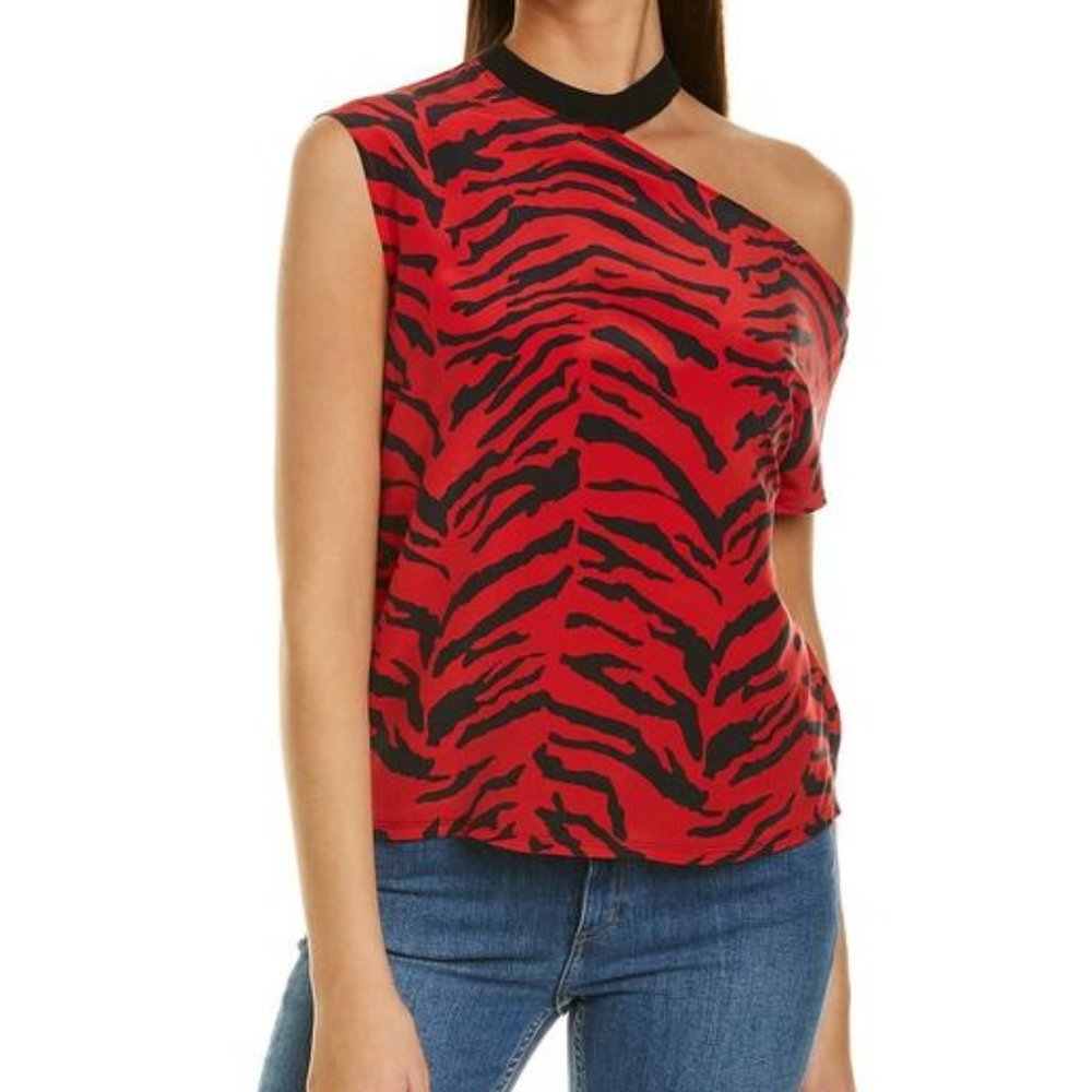 RtA The Brand Cutout Silk Top Ruby Zebra Red Black
